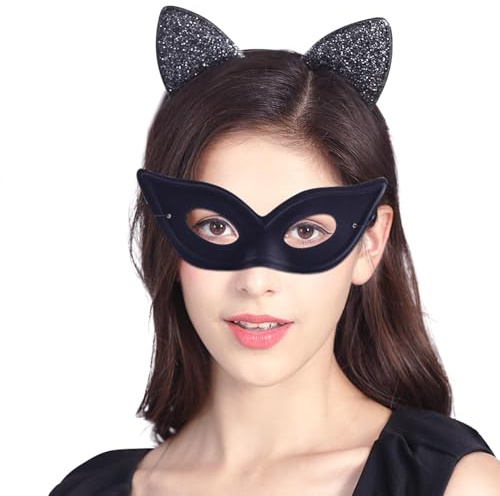 TAXTYHRE Cat Ear Headband, 2pcs Katzenohren Haarreif Set,Cat Noir Maske, Katzenohren Set, Cat Mask Sexy, Katzenohren Stirnband, Tolle Party-Requisiten für Karneval, Kostümpartys, Halloween