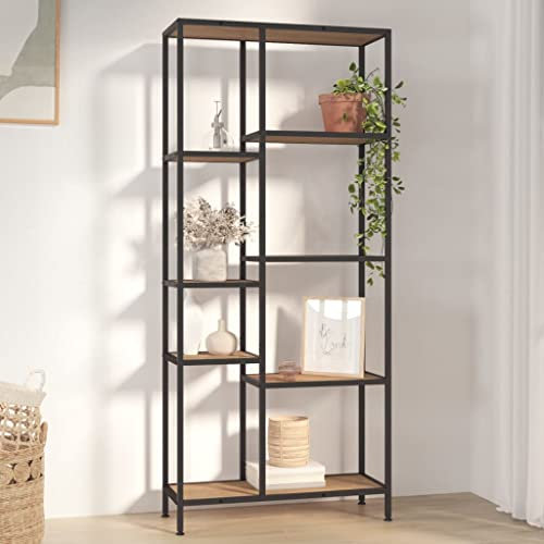 Baziroo Wohnzimmer Bücherregal 80x30x180 cm DVD-Regale Dekoregal Stahl und Holzwerkstoff Massivholz Industrial Arbeitszimmer Möbel Büro-Regale Regal Metall Abstellraum Regal