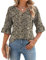 IECCP Womens Summer Tops,3/4 Blouse for Ladies Going Out Tops for Women UK Plus Size Floral Printed Summer Blouse Fashion T Shirts Apricot Black XL