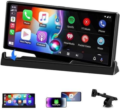Jansite Pantalla Carplay Cocho Android Auto con Soporte Personalizado 10,26 Pulg Navegador GPS Coche Pantalla Carplay con Bluetooth Siri/GOO-gle