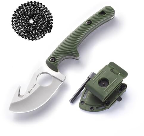 SPITZKANTE EDC Neck Knife HO-YN, 42a konform Feststehendes Messer Klein mit 360 Grad Verstellbarem Clip, 6, 2cm Klingenlänge, Integrierte Pfeife, Feuerstahl