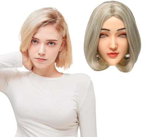 Minaky Masque Féminin en Silicone Masque Silicone Visage Réaliste et Doux pour Travesti Transgender Drag Queen Cosplay Halloween MTF Crossdresser Cosplay
