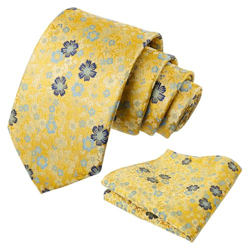 Alizeal 2-teiliges Set mit Krawatte und Einstecktuch für Herren, 129 - Gelb + Blau, Einheitsgröße