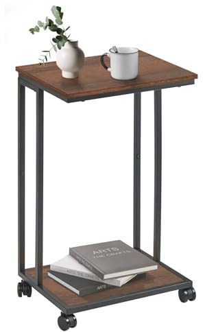 fusehome C-Shaped End Table for Couch, Slide Under Sofa Snack Table, Small TV Tray, C Table with Wheels, Laptop Desk for Living Room, Bedroom, Small Spaces,Brown
