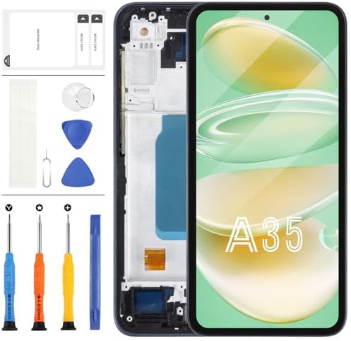LADYSON OLED Schermo LCD per Samsung Galaxy A35 5G Display 6.6 per Samsung Galaxy A35 SM-A356E SM-A356B SM-A356U LCD Display Touch Screen Digitizer Assembly Kit con Strumenti(Nero con Cornice)