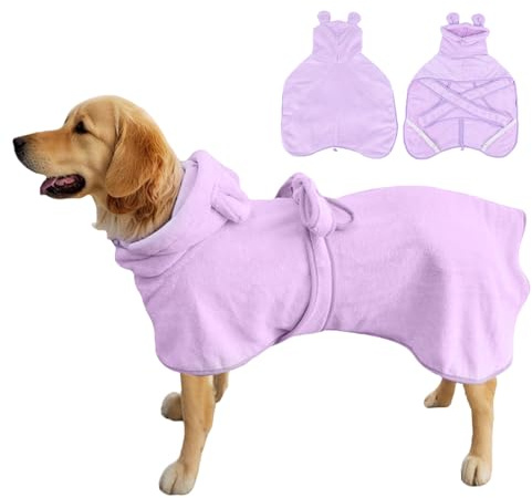 Super saugfähiger Hunde-Bademantel Ananas weich schnell trocknend Hundehandtuch-Bademantel verstellbarer Trockenmantel für nach dem Baden mit Kapuze (Korallensamt Lila, X-Large)