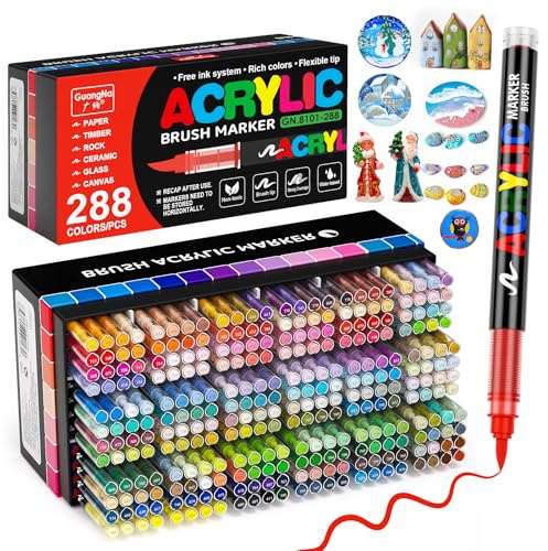 Sonlaryin 288 Couleurs Feutre Acrylique, Marqueur Peinture Acrylique 1-5mm | Séchage Rapide, étanche à l'eau, Marqueur Acrylique Pour Papier, Verre, Galet, Métal, Plastique, Bois, Céramique, Textile