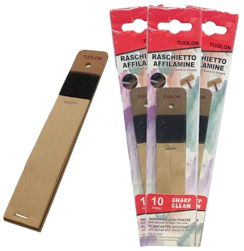 TUOLON 3 PZ Raschietto Affilamine in Carta Vetrata Fine Affila Mine per Mine Matite Pastelli Gessetti Carboncini Compassi Tempera Matite Carta Vetro Raschietto Lame Temperamatite Vetrata Temperino
