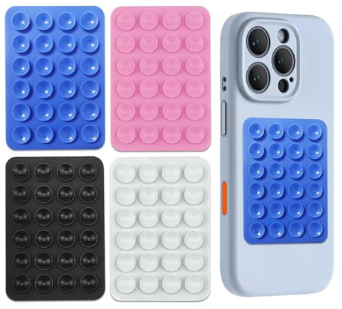 WEDAWIN 4 Piezas Ventosa Teléfono Móvil, Ventosa Móvil Caso, de Doble Cara del Teléfono Móvil Nub Titular de Vuelta, Simple y Antideslizante Accesorios Movil (Negro + Azul + Blanco + Rosa)