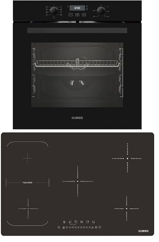 KB ELEMENTS Autarkes Herdset | 60cm Einbaubackofen | 77cm Induktionskochfeld | Induktionskochfeld mit Flexzone | Grill | Heißluft | AQUA CLEAN | 9 x Funktionen | Kindersicherung
