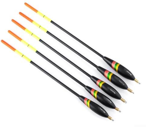 Lot de 5 flotteurs de pêche en bois de sapin chinois fluorescent avec peinture imperméable, résistant à la décoloration et aux bulles, lisse et brillant pour une détection précise des morsures dans