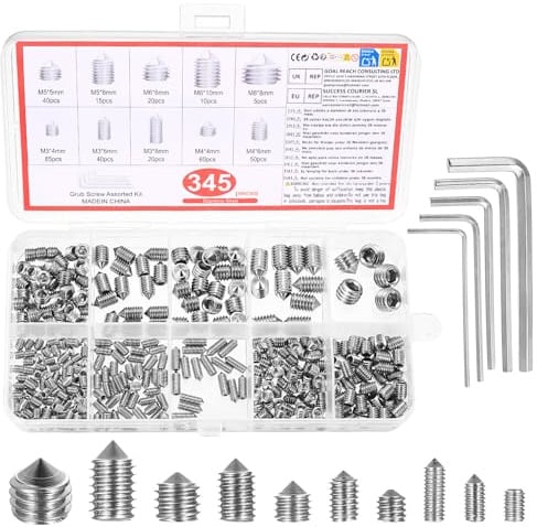Set di 345 viti a testa svasata, viti filettate metriche M3 M4 M5 M6 M8 a esagono interno, viti a testa svasata in acciaio inox 304 per maniglie delle porte, rubinetti, componenti di fissaggio, con