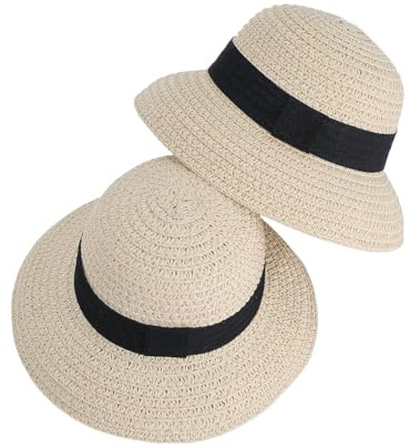 arricraft 2 Pcs Mini Straw Hats for Dolls, Miniature Knitting Straw Hat Mini Doll Hats Doll Ornaments for DIY Craft Dollhouse Decoration Party Accessories (Cornsilk)