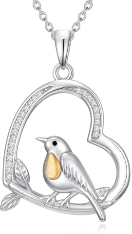 TOUPOP Rotkehlchen-Geschenke, 925er-Sterlingsilber, Herz-Anhänger, Rotkehlchen-Halskette, Schmuck für Frauen, Geburtstag, Jahrestag, Valentinstag, Geschenke für sie