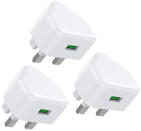 USB Plug, USB Charger Plug Adaptor UK 3Pack Phone Socket Plugs with USB Single Port 3 Pin Mains Charge Head 5W 5V 1AMP Android Charging for iPhone Apple 14 Pro Max 13 12 11 SE XS XR X 8 7 6 5 iPad