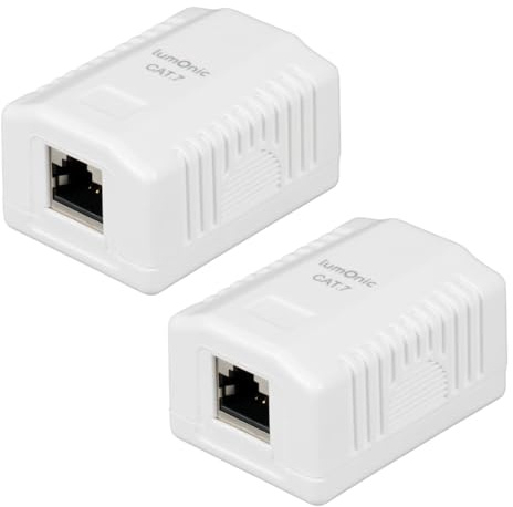 Lumonic 2er Set Netzwerkdose Aufputz CAT7 | 1-Port RJ45, Anschluss unten | ohne Stemmen nachrüsten | LSA-Montage, T568A/B farbcodiert | ABS Gehäuse, weiß | Ethernet-Dose bis zu 10 Gbit/s