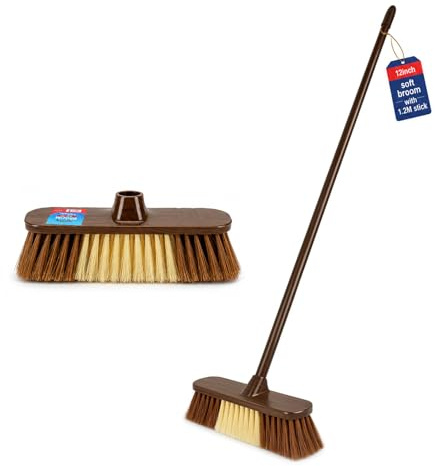 BH | Soft Bristle Broom with 1.2M Long Metal Handle | Indoor Sweeping Brush for Tiles, Wood, Laminate Floors | Lightweight Broom for Home Kitchen Patio Garden and Office Cleaning - By BEST HOUSE