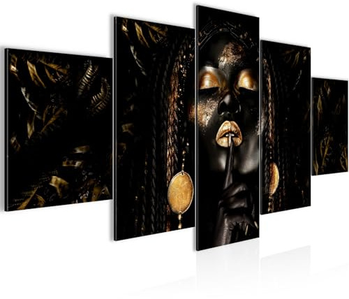 Runa Art - Bilder Abstrakt 200L x 100B cm 5 Teilig XXL Wanddekoration Design Frau Schönheit Schwarz Gold 060351c