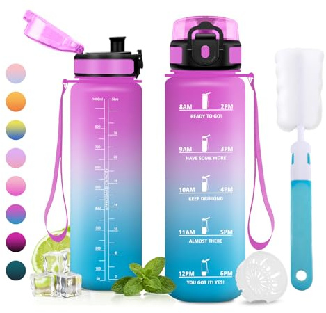 JAPORIA Gourde 1L, Gourde Motivation, Gourdes avec Filtre et Marqueur de Temps, Gourdes sans BPA, Bouteille pour l'école, Bureau, Randonnée