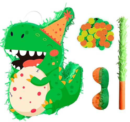 Pinata Dino Geburtstag,Dinosaurier Piñata Dino Mottoparty Pinata mit Augenbinde und Schlagstock für Kinder Dinosaurier Geburtstag Dekoration Dinosaurier Party Zubehör