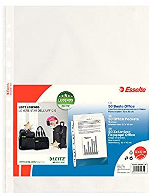 Esselte Perforierte Büroumschläge aus PPL, blendfrei, zum Archivieren und Aufbewahren von Dokumenten im Format 22 x 30 cm, Packung mit 50 Umschlägen, 395097100