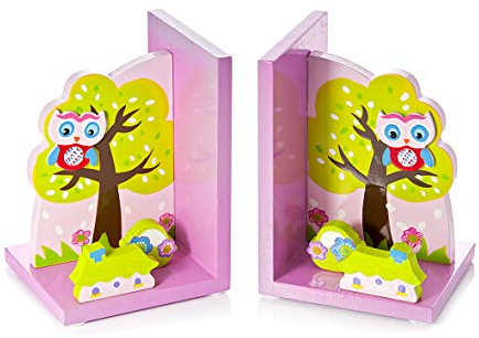 Buchstützen Kinder Rosa Eulen aus Holz für Mädchen