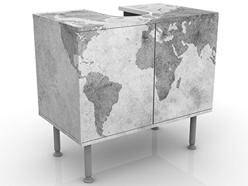 Mobile per lavabo design Vintage Worldmap II 60x55x35cm, basso, Larghezza: 60cm, regolabile, mobiletto da lavandino, lavandino, mobiletto da lavabo, lavabo, mobiletto, bagno, bagnetto, mobile da bagno