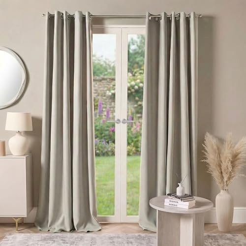 Dreamscene Silver Curtains 46 x 54, Eyelet Blackout Curtains for Bedroom Living Room Modern Super Soft Decorative Insulated Lined Curtain Set for Summer Winter