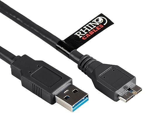 rhinocables - USB 3.0 A to Micro B Cable | 5Gbps Data Transfer | Compatible with HDDs, Smartphones, Tablets | Gold-Plated Connectors | Choose Length | Black, 0.75m (75cm)