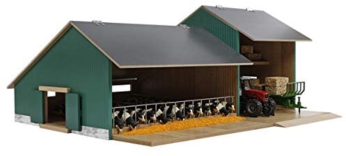 Kids Globe 610200 Toy Wooden Cow Hutch with Warehouse, Hinged Roof, Farm with Scale 1:32