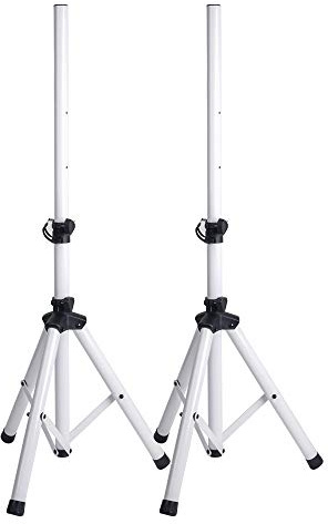 Sound Town 2-Pack Universal Tripod Speaker Stands with Adjustable Height, 35mm Compatible Insert, Locking Knob and Shaft Pin, White (STSD-48W-PAIR)