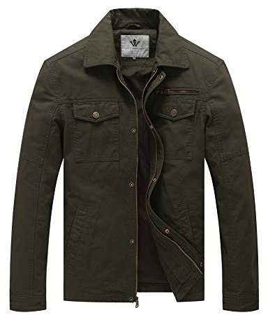 WenVen Homme Blouson en Coton Veste Coupe-Vent Veste Militaire Cargo Blouson Zippé Classique Manteau Casual Automne Veste d'Extérieur Grande Taille Vert Militaire XXL