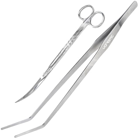 VORESTIC Aquarium Pinzette Schere Set, Aquarium Pinzette 38 cm und Aquarium Schere 25 cm, Aquarium Pinzette und Schere Set, Pinzette und Schere für Aquarium