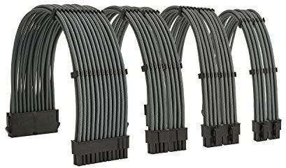 Formulamod Sleeve Extension Cable de alimentación Kit 18AWG ATX 24P+ EPS 8-P+PCI-E8-P con peines para PSU a placa madre/GPU (gris)