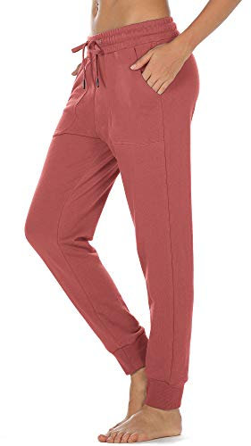 icyzone - Pantaloni Cotone da Sportivi Jogging da Donna Casual con Tasche -M-Rosa Antico