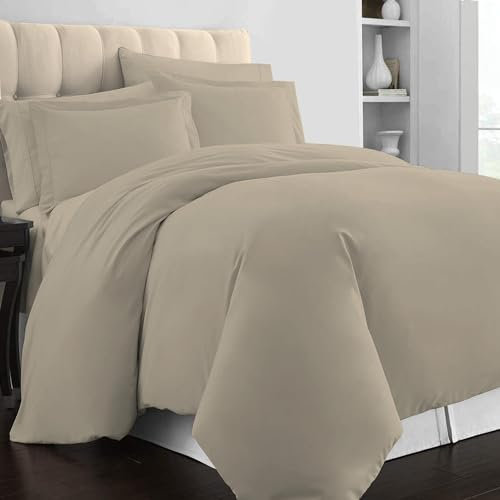 Pizuna 100% Cotton Emperor Duvet Cover Set Simply Taupe, 400 Thread Count Long Staple Cotton Duvet Cover 285x240cm, Soft Sateen Weave Quilt Cover with Button Closure (Emperor Duvet Cover)