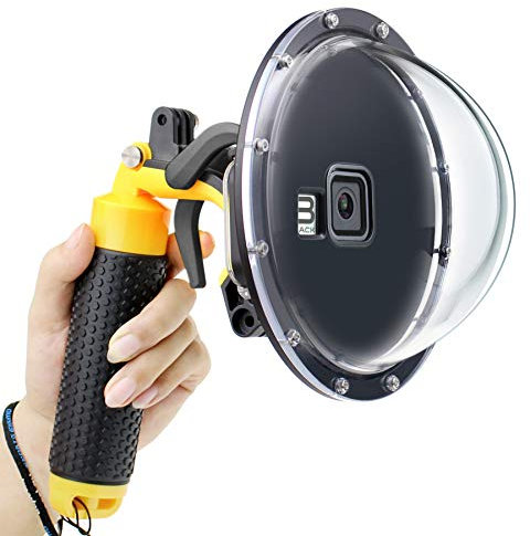GEPULY Dome Port per GoPro Hero 8 nero, obiettivo a cupola con custodia impermeabile, grilletto, impugnatura galleggiante per Hero 8, nero, snorkeling, immersioni, fotografia subacquea