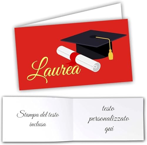 Mr Pubblicità - STAMPA INCLUSA su 2 lati- n. 60 Bigliettini Bomboniera Laurea personalizzati- Biglietti Sacchetti Confetti laurea, Cadò, biglietti auguri laurea, personalizzabili (rosso1)