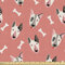 ABAKUHAUS Hunde Gewebe als Meterware, Bull Terrier Faces and Bones, Schön Gewebten Stoff für Polster und Wohnaccessoires, 1M (148x100cm),Korallenrot Grau