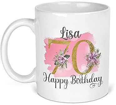 70th Birthday Gift for Women, Personalised Mug/Cup, Floral Design, Add Name, Birthday Gift for Mum, 1951