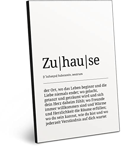 ARTFAVES® Worterklärung Zuhause | Definition Bild schwarz-Weiss als Geschenk | Holzschild mit Spruch zum Thema Familie/Zuhause/Liebe