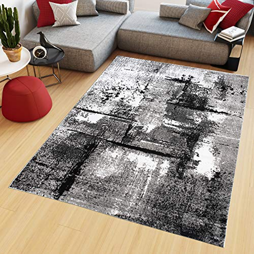TAPISO Maya Teppich Kurzflor Modern Grau Creme Schwarz Streifen Design Meliert Wohnzimmer Schlafzimmer ÖKOTEX 200 x 250 cm