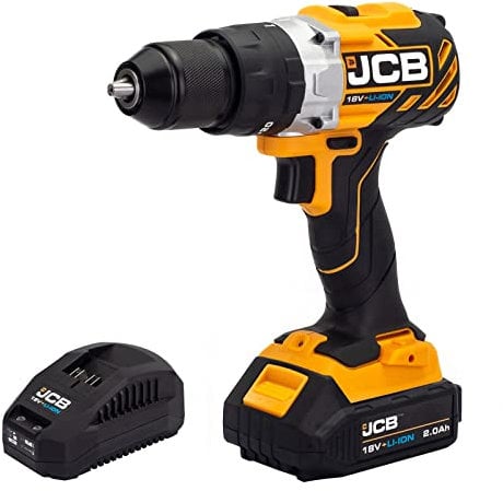 JCB 18v Brushless Cordless Combi Drill, 2.0ah Lithium-ion Battery & Fast Charger, Variable Speed & LED Light, Rubber Grip Overmould with 3 Year Warranty