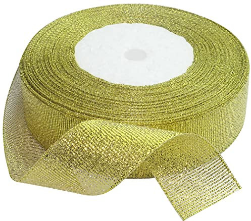 AERZETIX - Cinta lamé decorativa un color brillante - 25mm x 22 metros - color oro dorado - proyectos de decoración creativos coser arte embalaje regalos fiesta cumpleaños ceremonia - C50736