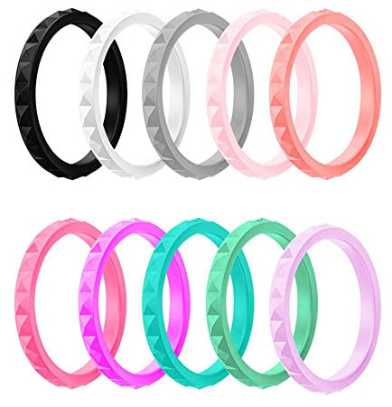 Corato 10 PCS Damen Silikon Schmal Ring Set 3mm Frauen Seil Ring Bunt Hochzeit Verlobung Schmuck Größe 49