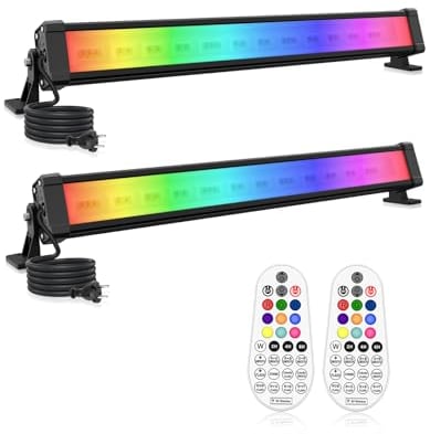 Foco LED RGB Exterior 42W CLV Luz LED RGB de Pared con Control Remoto 360° Barras de Luz RGB 12 Colores 6 Brillos 2 modos dinámicos Memoria y Temporizador Proyector Colores IP66 para Bar Jardín Fiesta