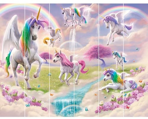 Walltastic Magical Unicorn 6 Panel Wallpaper Mural, FSC Paper, Multi, 8 feet High x 10 feet Wide, 1 Size