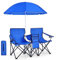 GIANTEX Juego de 2 Sillas de Camping Plegables con Sombrilla, Sillas de Pesca para 2 Plazas con Portavasos y Bolsa Nevera, para 2 Personas, con Bolsa de Transporte (Azul)