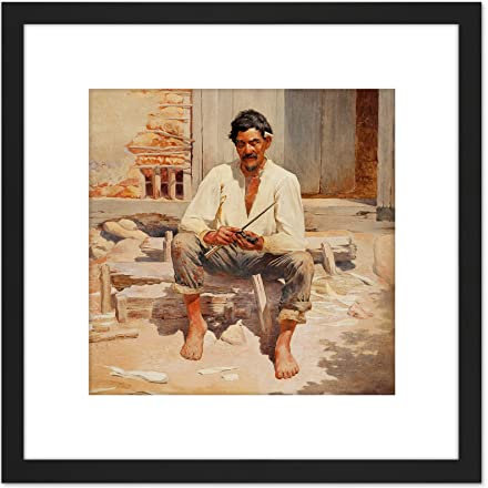 Artery8 Almeida Junior Caipira Cutting Tobacco 8X8 Inch Square Wooden Framed Wall Art Print Picture with Mount