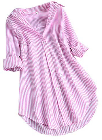 Générique TOUPKO Chemise boutonnée Grande Taille pour Femme, Manches Longues, Fente latérale, surdimensionnée, pour Le Travail, Le Bureau, Z04 Rayures Rose, Taille 3XL